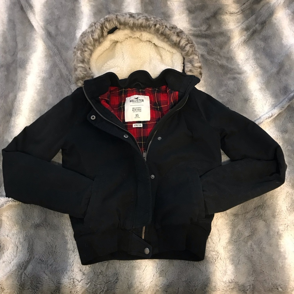 Hollister Flannel Lined Black Jacket